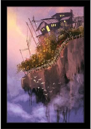 Fantasy Scenery With Floating Islands Framed Art Print Paper Print