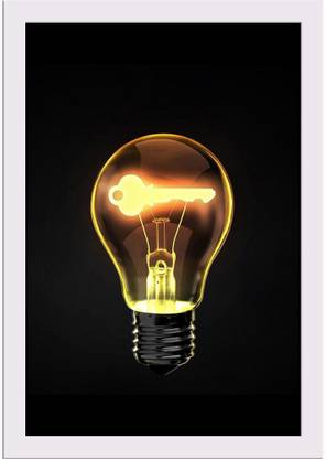 Light Bulb With Key Inside Paper Poster White Frame | Top Acrylic Glass 13inch x 19inch (33cms x 48.3cms) Paper Print