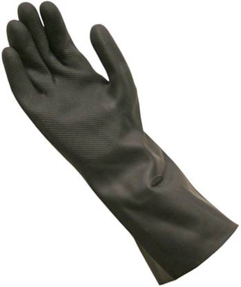 GWS Proteger PVC Unsupported Gloves for Acid and Caustics Chemical Handling Black-1 Pair Wet and Dry Glove Set