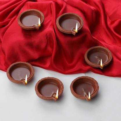 Anil Rakhi Cotton wicks Terracotta (Pack of 6) Table Diya Set