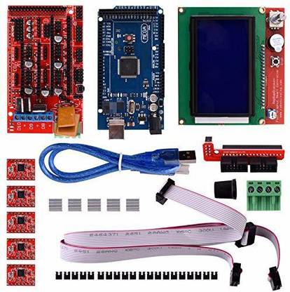 Electrobot 3D Printer Controller Kit for Arduino Raspberry Pi, RAMPS 1.4 + 2560 Board + A4988 Stepper Motor with Heatsink + LCD 12864 Graphic Smart Display with Adapter Educational Electronic Hobby Kit