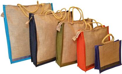 CSM Combo of 5 Jute Bags Shopping Bags Lunch Bags Grocery Bags . Pack of 5 Grocery Bags