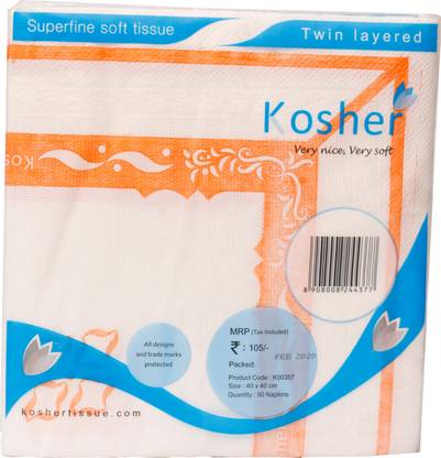 kosher 2 Ply Designer Dinner tissue paper napkins/Table Napkins (16 x 16) - 50 napkins each - Set of 4 White Paper Napkins