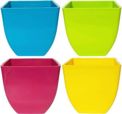 greengrow Small Size Decorative and Durable Pearl Square Pot - Multicolour - Side 5 inch, Height 5 inch Plant Container Set Plant Container Set