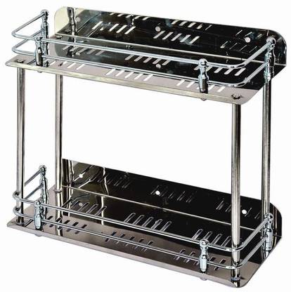 GS Gujarat High Quality Stainless Steel Multi Purpose Bathroom Shelf - Rack - Kitchen Shelf (9 x 5) ( Double Self ) Stainless Steel Wall Shelf