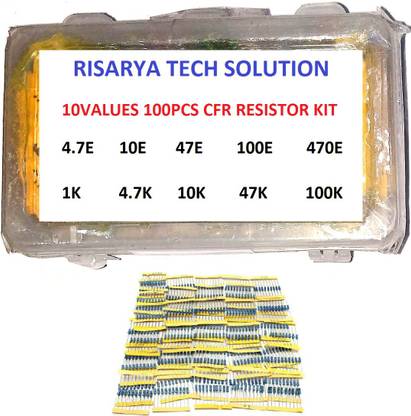 RISARYA CFR RESISTOR-D KIT OF 10VALUE(100-PCS) 10PCS EACH 5% 1/4W 4.7E,10E,47E,100E,470E,1K,4.7K,10K,47K,100K Fixed Resistor
