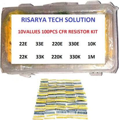 RISARYA CFR RESISTOR-B KIT OF 10VALUE(100-PCS) 10PCS EACH 5% 1/4 W 22E,33E,220E,330E,10K,22K,33K,220K,330K,1M Fixed Resistor