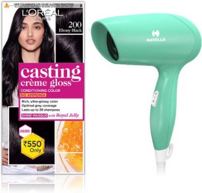 L'Oréal Paris Casting Creme Gloss 200 with Havells Light Weight Hair Dryer 1200 W , Ebony Black