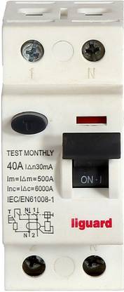 liguard RCCB 40AMP. 30 MA SINGLE PHASE 2 POLE ELCB+RCCB 40AMP. 30MA ISI MCB