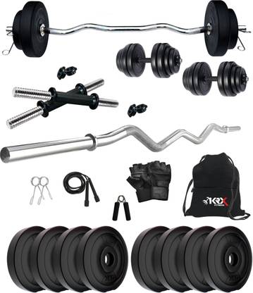 KRX 16 kg PVC 16 KG COMBO 3 with One 3 Ft Curl Rod and One Pair Dumbbell Rods with Gym Accessories Home Gym Combo