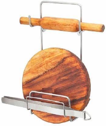 Exiito kitchen Chakla/Belan Kitchen Rack Steel Stainless Steel Rolling Pin Holder 6mm Wire (Chakla Belan and Chimta Stand) Kitchen Rack Cutlery Kitchen Rack (Steel) Chakla/Belan Kitchen Rack (Steel)
