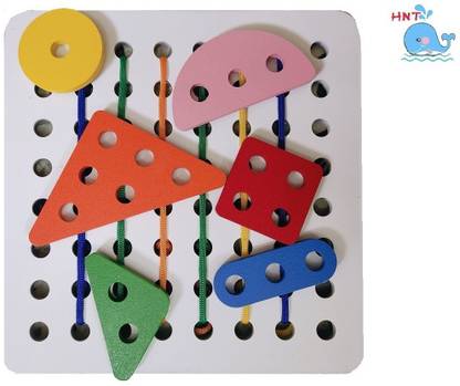 HNT Wooden Geometric Shape Lacing Puzzle Board