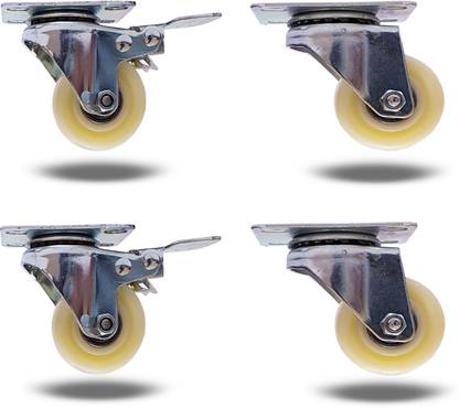 KASHINO 4 Pack 2" Heavy Duty Caster Wheels Polyurethane PU Swivel Casters with 360 Degree Top Plate 50MM Heavy Duty Caster Wheels Soft Rubber Swivel Caster with 360 Degree (2 with Brakes & 2 Without) Braking and Locking Furniture Caster (Pack of4) Multiple Unit Measuring Wheel