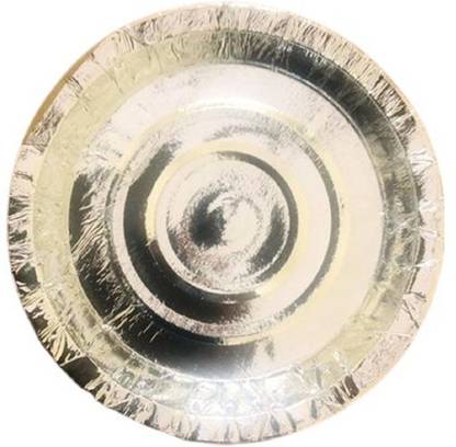 Praveen Mittal 7inch 140Gsm Silver Foil Paper Plates 100Pcs in 1 Pack (Pack of 1) Dinner Plate