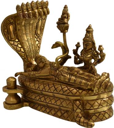 Radha A Unique Store Brass Fine Carved Sleeping Vishnu Laxmi ji Sheshnag Brahama Shivlingam Decorative Showpiece  -  13 cm
