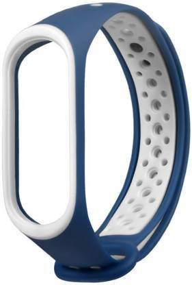 DEVICE Grade Quality Two-Tone ( Blue & White ) Double Colors Multi Holes Design Soft Silicone Replace Band Strap (Only Strap - Chip Not Included) Smart Band Strap