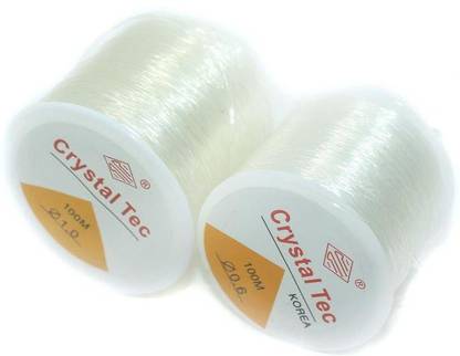 Crafto Clear Crystal Elastic Cord Thread Beading String Cord for Beading and Jeweller Making 100 Mtrs Spool, Size 0.60 mm and 1 mm Combo