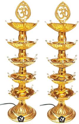 Blessing Shine 5 Layer Deepak Light Pooja LED Mandir Diya for Home Temple Decor Electric Plastic (Pack of 2) Table Diya