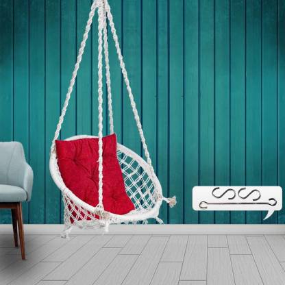Patiofy Swing for Home with Red Square Cushion and Hanging Kit Cotton Large Swing