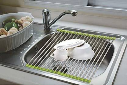 HAPYSA Dish Drainer Kitchen Rack Steel Multipurpose Stainless Steel Roll Up Sink Drying Rack