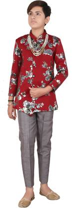 Qtsy Floral Print Indo-Western Ethnic Wear Kids Festive Sherwani For Boys Printed Sherwani