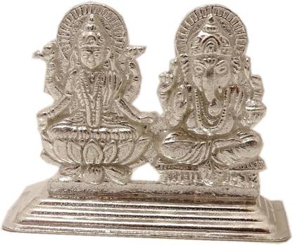 Sahiba Gems Silver/Chandi Solid Litttle Ganesh Laxmi Murti Idol (16.120 GM) Decorative Showpiece  -  4.25 cm