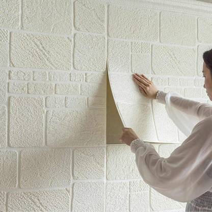 ODELEE 77 cm 3D STONE BRICK WHITE WALL STICKER 70 X 77 CM PCK 5 Self Adhesive Sticker