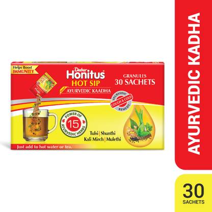 Dabur Honitus Hot Sip - Pack of 30 Sachets (4gx30) | Instant Relief from Cough & Cold Herbal Infusion Tea Box