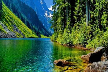 Nature Wall Sticker Poster | Beautiful mountain with lake Scenery |Wall Décor | Poster for wall Decoration| Self Adhesive Paper Poster Paper Print