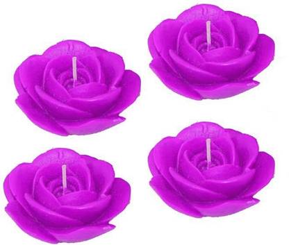 Western World Flower Shaped Floating Candles Set of 4-Purple candle(Pack of 4) Candle