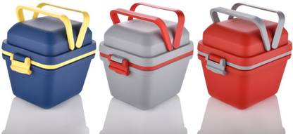 V&D Airtight Leak Proof Lunch Box Set | Tiffin with Handle & Push Lock | Tiffin Box for Office, Kids, School | Plastic 3 Containers Lunch Box