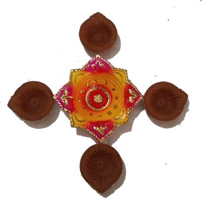 decocraft Combo Diya Set Of 4 Small Diya + 1 Large Diya Set Earthenware (Pack of 5) Table Diya Set