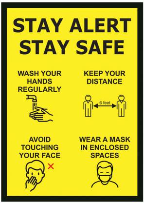 JEEPL STAY ALERT STAY SAFE SIGN BOARD, ACP WITH VINYL,12X8 INCHES (EMERGENCY SIGN JE-453) Emergency Sign