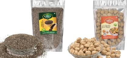 Shree Gold 100% sortex clean chia seeds + 100% chemical free soya chunks Combo