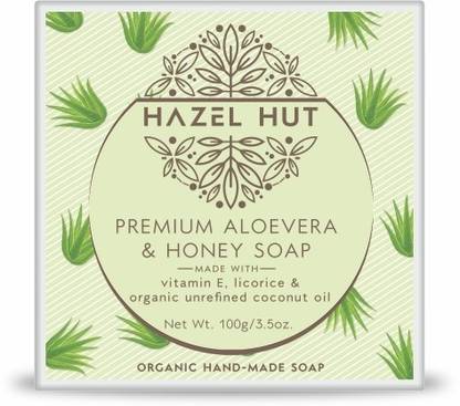 Hazel Hut Premium Aloevera and Honey Soap enriched with vitamin E, licorice and organic unrefined coconut oil
