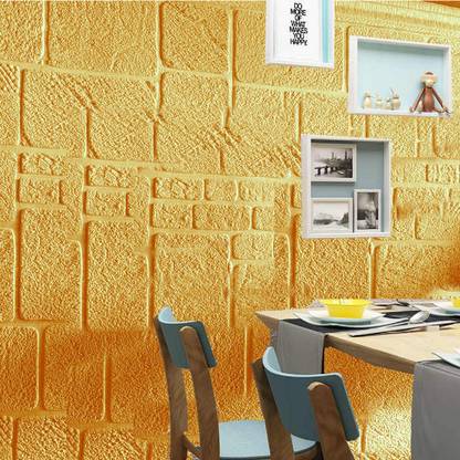 ODELEE 77 cm 3D STONE BRICK BRONZE WALL STICKER 70 X 77 CM PCK 1 Self Adhesive Sticker