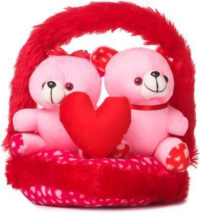 funtoosh Couple Love Teddy Bears in Basket - 30.5 cm - 32 cm
