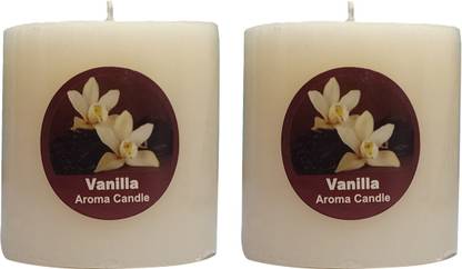 American-Elm Pack of 2 Scented Vanilla Aroma Pillar Candle, Home decoration, Party, Diwali (2.5x2.5 Inch) Candle