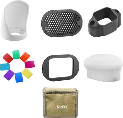 DIGITEK Professional Flash Accessories Kit Universally Compatible | New Labeled Flash Diffuser | Bounce | Grid| Gel | Grip & Sphere. (DFB 001) Flash