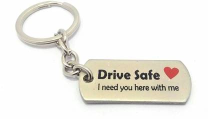 P M Drive Safe Keyring for Boyfriend Husband Metal Keychain for Car Bike Home Keys Key Chain