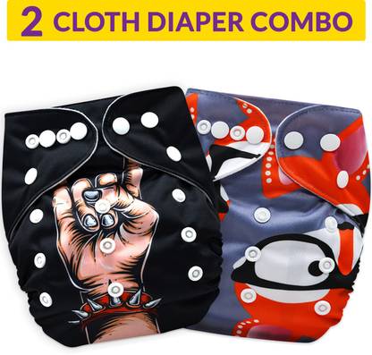 Bembika loth Polyester Diapers for Babies, Washable Reusable Adjustable Sizes No Inserts Included (Grey Fox + Rockstar , 0-2 Years) -Combo Pack of 2
