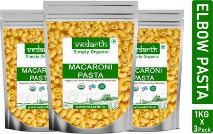 Vedarth Combo Pack of 3 Organic Macaroni Pasta Durum Wheat 1 Kg Each Pack Macaroni Pasta