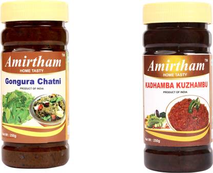 Amirtham GONGURA CHATNI & KADAMBA KUZHAMBU COMBO PACK Gongura, Onion, Tomato Pickle