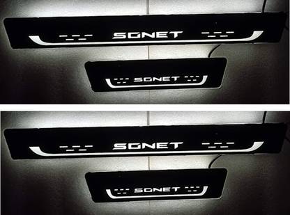 A Square Unique and Stylish white LED (with black base ) car door scuff plates/footsteps/sill plates/kicking plates/welcome pedal Door Sill Plate