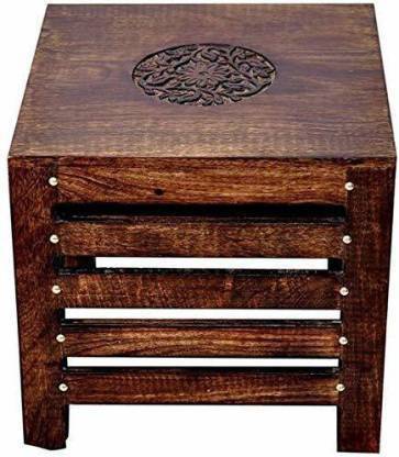 Giftoshopee Wooden Square Antique Finish Stool for Living Room Side Table (12 Inch, Brown) Stool (Brown) Stool