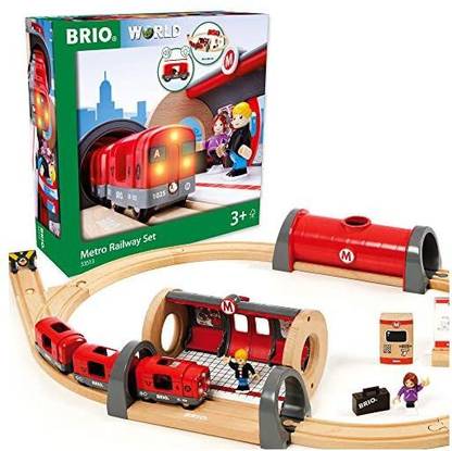 BRIO 33513 Metro Railway Set 20 Piece Train Toy with Accessories and Wooden Tracks for Kids 3 and Up
