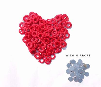 Crafto Small Mirror Frames and Mirrors for Embroidery Work, Crochet, Bohemian, Art & Craft Material, Blouse, Neck Design Making -8 mm (Inner),1.7 cm (Outer) - 50 Pieces Pack (Red)