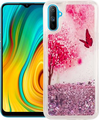 GBAKS Back Cover for REALME C3, {Fully Glitter and Liquid with Printed Tree&Butterfly in The Middle}