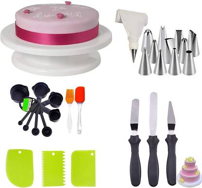 Gabani fashion Cake Decorating Kits Cake Turntable, 12 Numbered Cake Decorating Tips,3 Palette spatula, 3 Icing Smoother, 1 Silicone Piping Bag, 1 Coupler, 1 Set Brush Spatula, 8 pc Measuring Cup & Spoons Kitchen Tool Set
