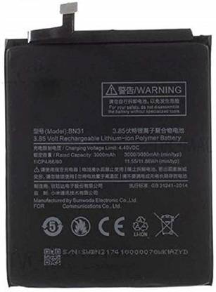 CaseTrendz Mobile Battery For  Mi Redmi Y1 /Mi 5X / A1 / Y2 / Y1 Lite / Redmi Note 5A (BN31) 3080 mAh